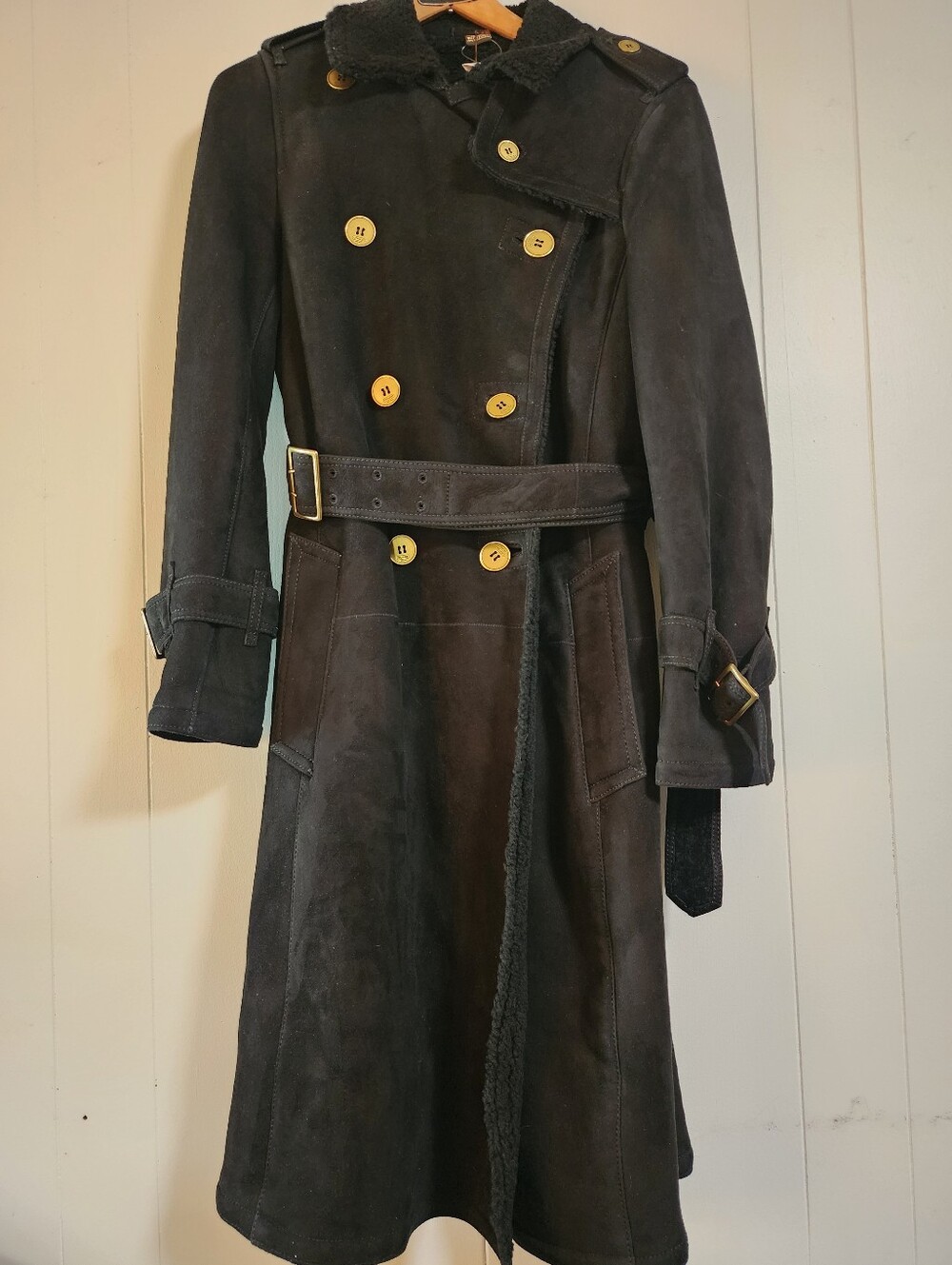 NWT Vintage Coach Lamb Shearling Double Breasted Trench Coat, Size 10, $2295